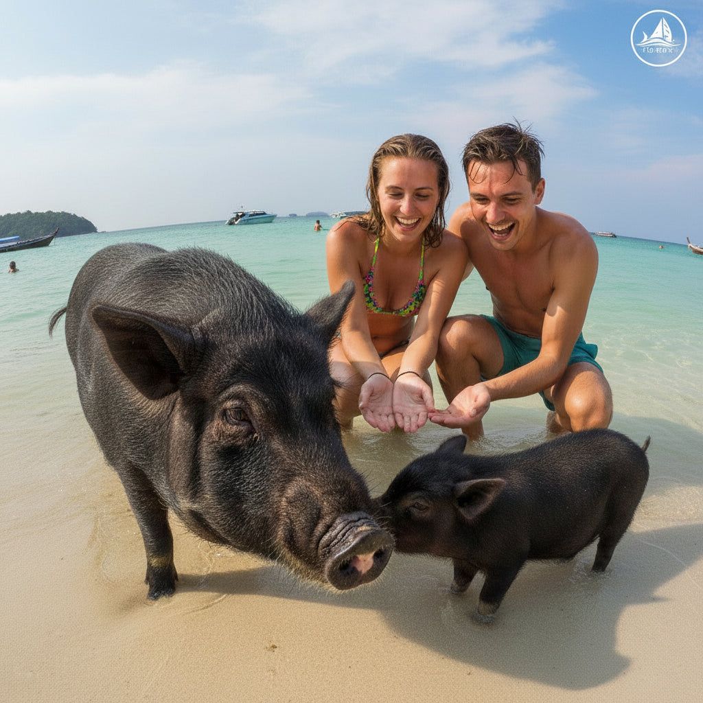 Private longtail boat charter on clear water near Koh Tan and Pig Island