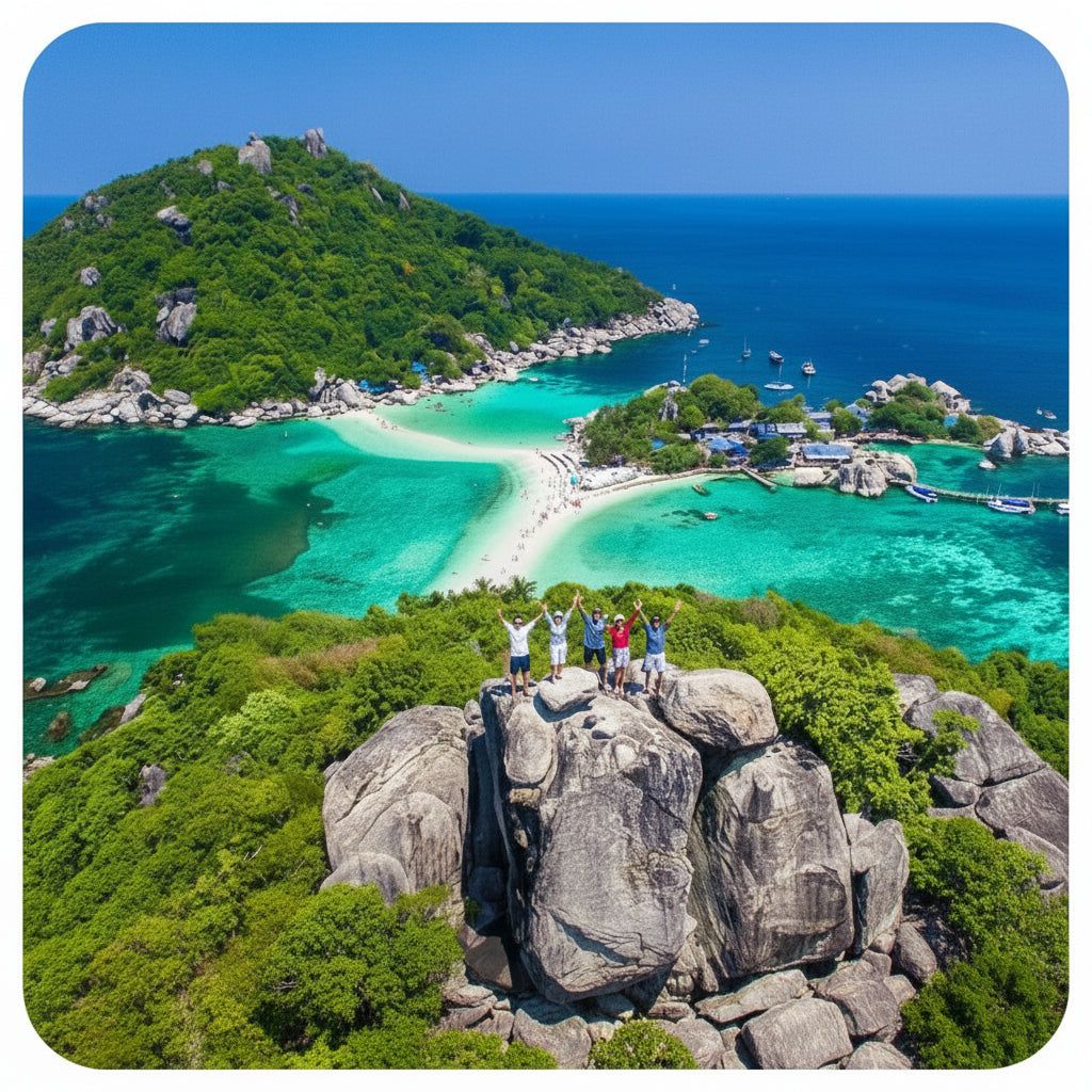 Turquoise water and the sandbar joining the Koh Nang Yuan islands near Koh Tao