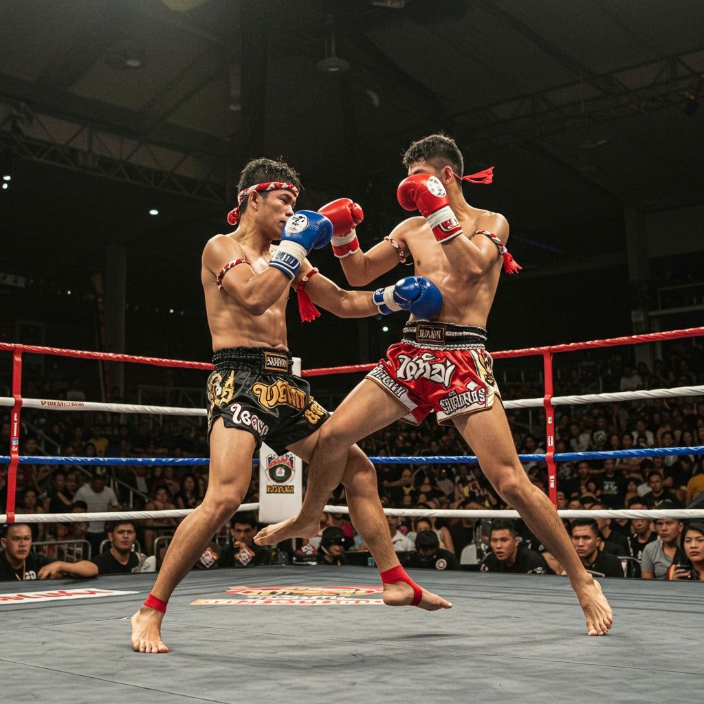 Muay Thai fighters in the ring at a Koh Samui stadium fight night