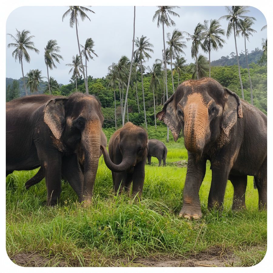 Visitor feeding a rescued elephant at an ethical sanctuary in Koh Samui
