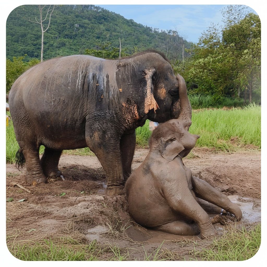 Asian elephant being fed at an ethical no-riding sanctuary in Koh Samui