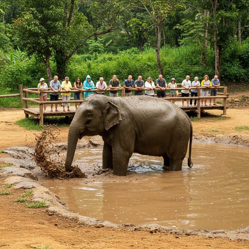 Elephant at a sanctuary with a skywalk viewpoint in Koh Samui