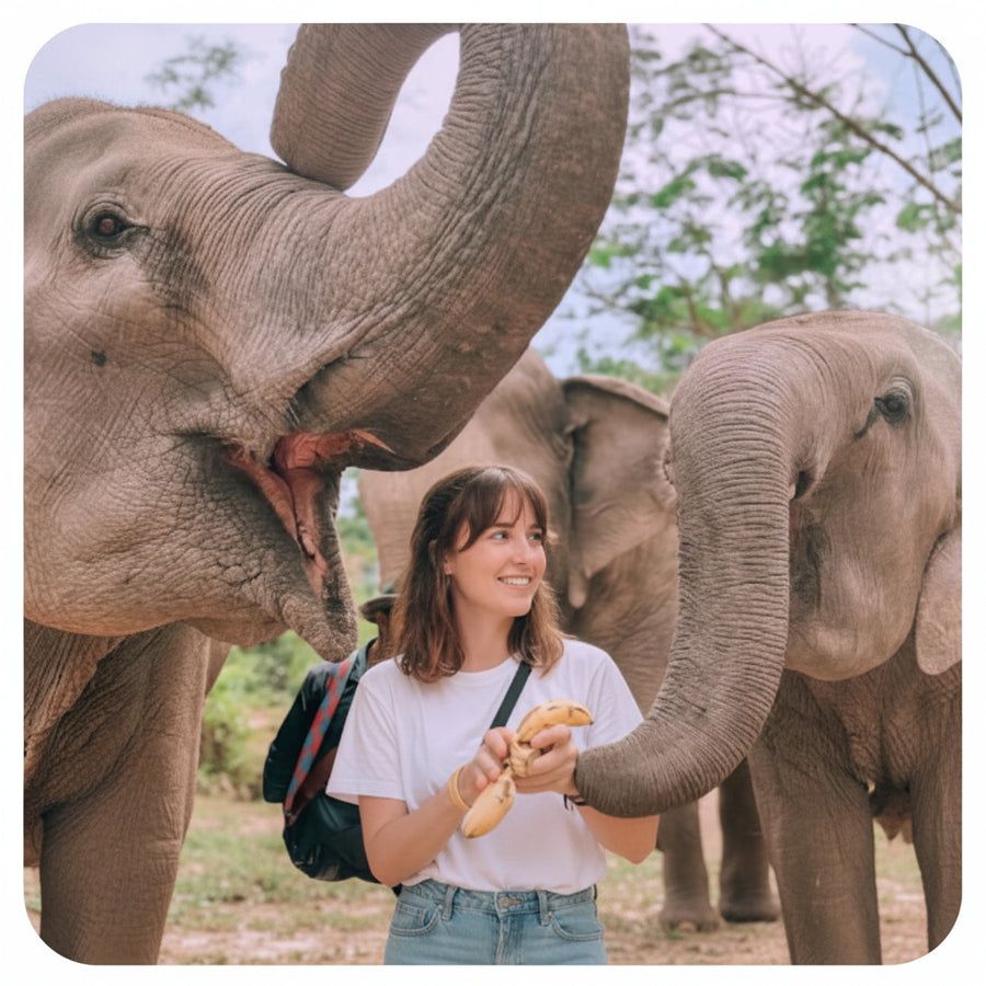 Elephants at an ethical half-day sanctuary in the Koh Samui hills