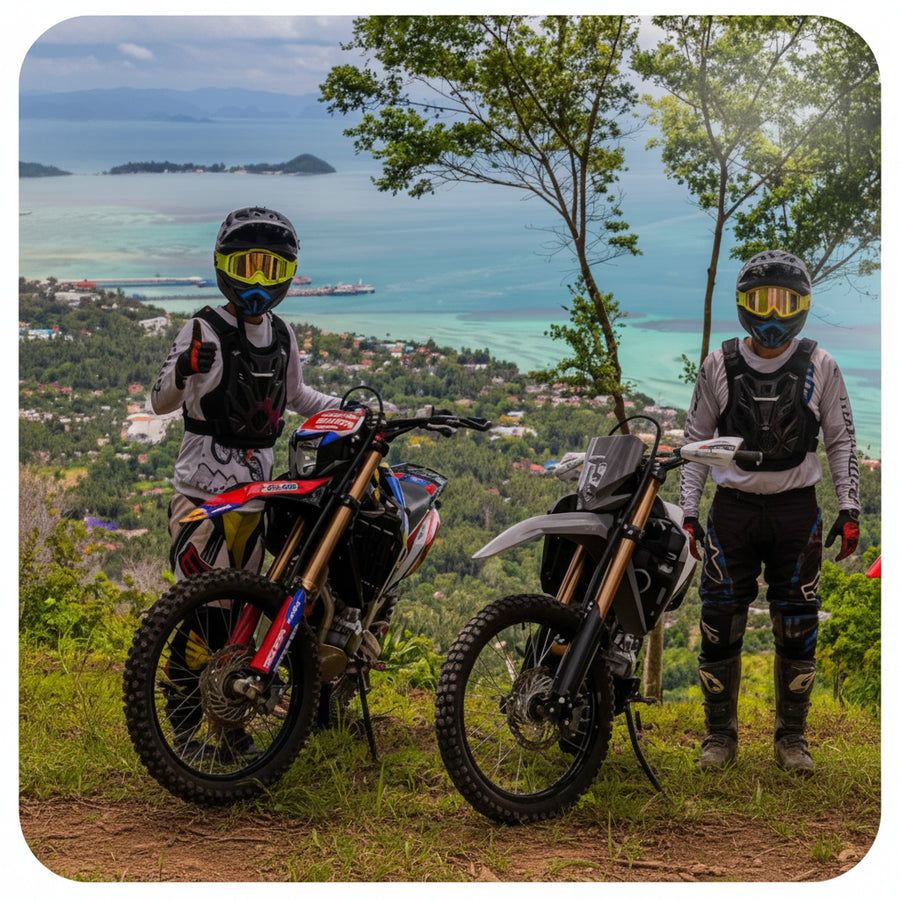 Enduro dirt bike rider on a jungle trail in Koh Samui